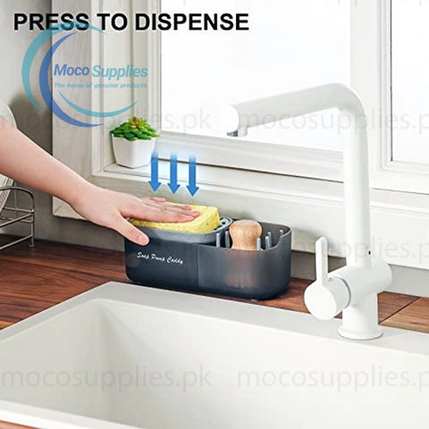 Soap Pump and Sink Caddy – 3-in-1 Dish Soap Dispenser with Sponge Holder & Cleaning Tool Organizer