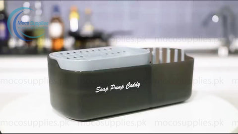 Soap Pump and Sink Caddy – 3-in-1 Dish Soap Dispenser with Sponge Holder & Cleaning Tool Organizer