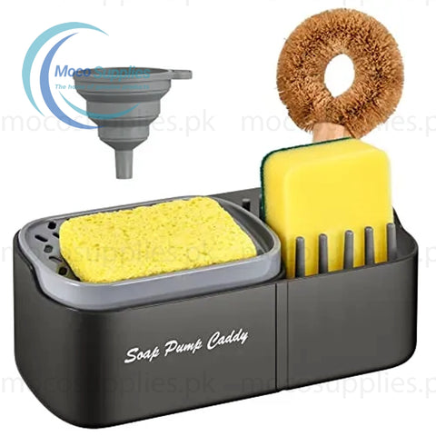 Soap Pump and Sink Caddy – 3-in-1 Dish Soap Dispenser with Sponge Holder & Cleaning Tool Organizer