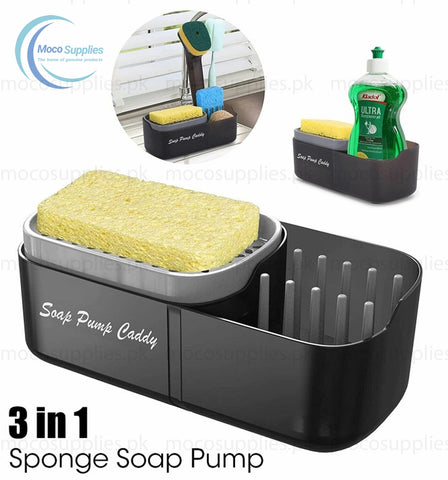 Soap Pump and Sink Caddy – 3-in-1 Dish Soap Dispenser with Sponge Holder & Cleaning Tool Organizer