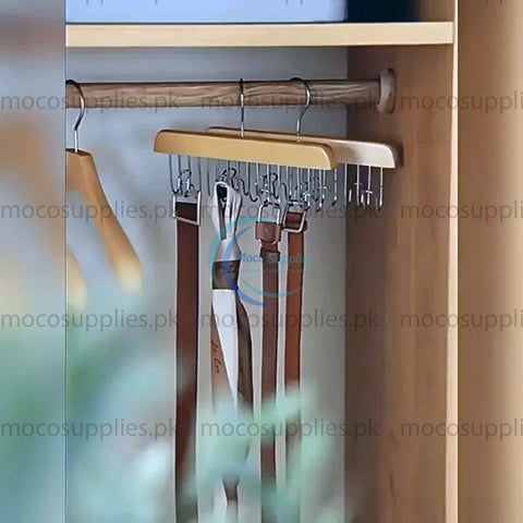8-Hook Wooden Hanger with 360° Rotation – Closet Organizer