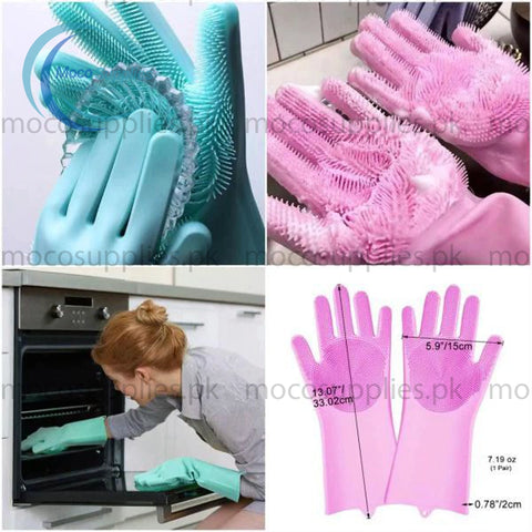 Magic Silicone Cleaning Gloves with Scrubber – Multipurpose Dishwashing & Cleaning Gloves (Reusable, Heat-Resistant)