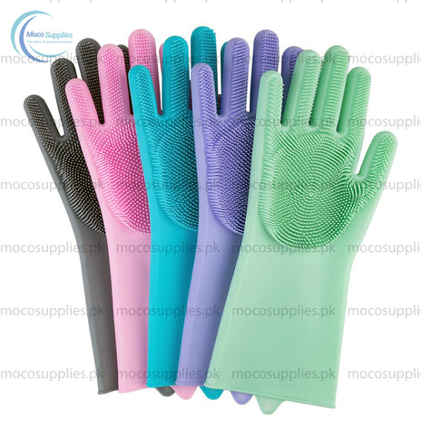 Magic Silicone Cleaning Gloves with Scrubber – Multipurpose Dishwashing & Cleaning Gloves (Reusable, Heat-Resistant)