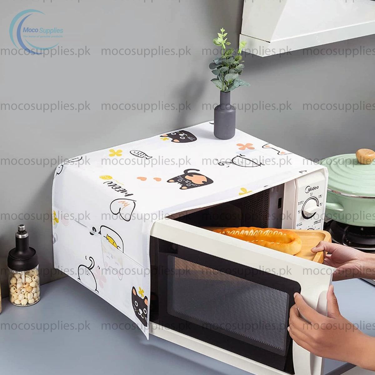 Microwave Oven Cover  Multi Color 13x33 Inches (85x35 cm) – Dust & Oil Proof Cotton Linen with Storage Pockets
