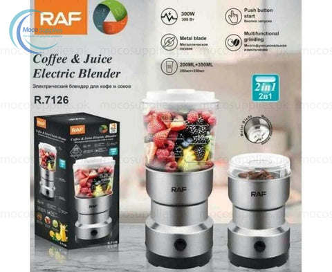 Raf 2-in-1 Mini Electric Grinder & Juicer Blender – 150W Stainless Steel, Compact Design for Coffee, Spices & Juicing