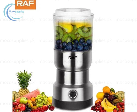 Raf 2-in-1 Mini Electric Grinder & Juicer Blender – 150W Stainless Steel, Compact Design for Coffee, Spices & Juicing