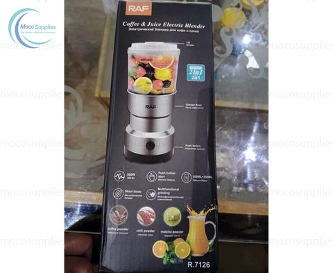 Raf 2-in-1 Mini Electric Grinder & Juicer Blender – 150W Stainless Steel, Compact Design for Coffee, Spices & Juicing