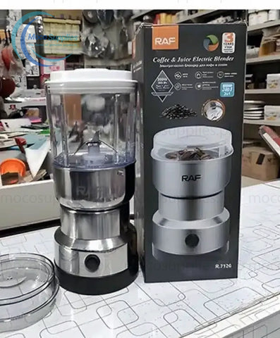 Raf 2-in-1 Mini Electric Grinder & Juicer Blender – 150W Stainless Steel, Compact Design for Coffee, Spices & Juicing
